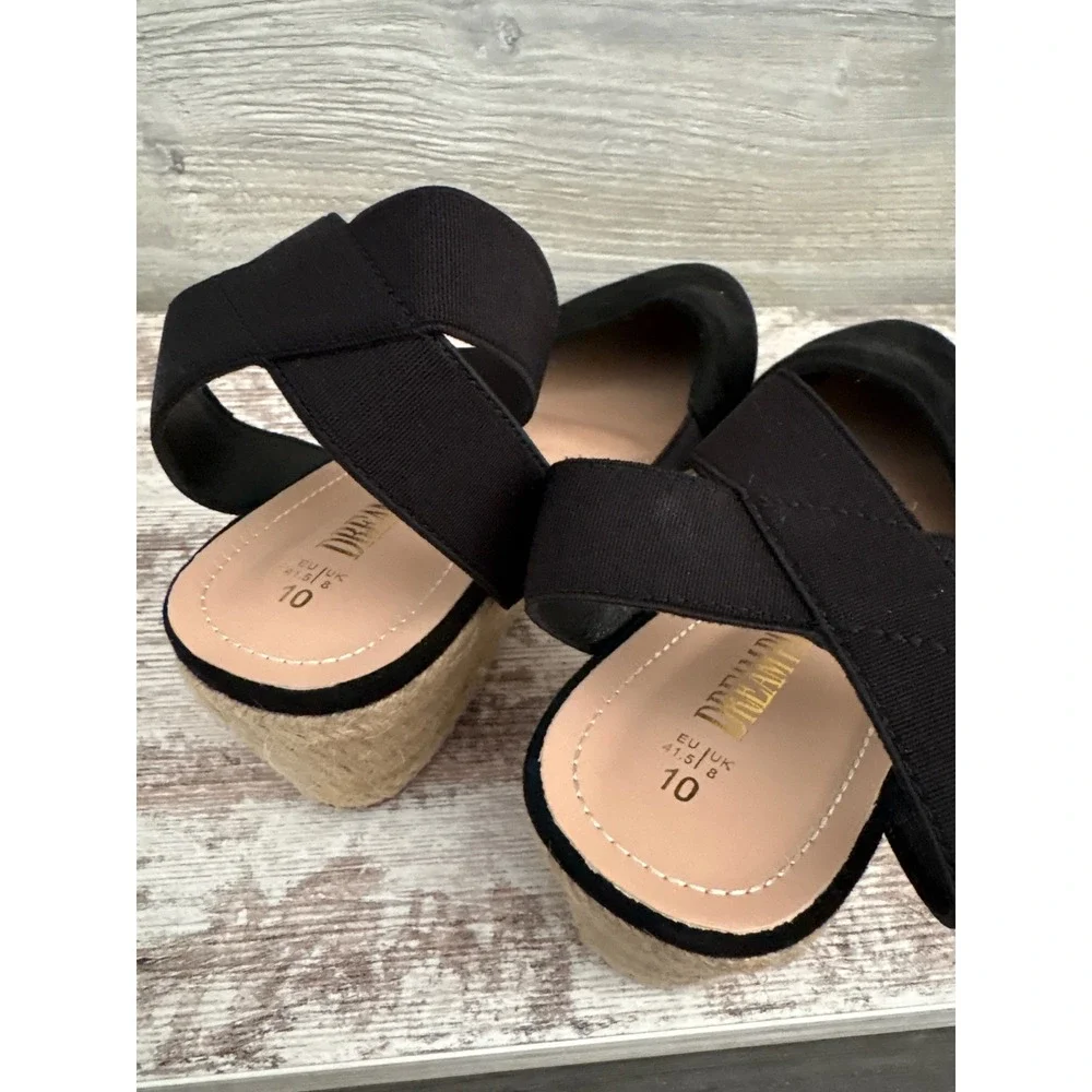 Dream Pairs Womens Black Faux Suede Closed Toe Espadrille Wedge Sandals Size 8.5
